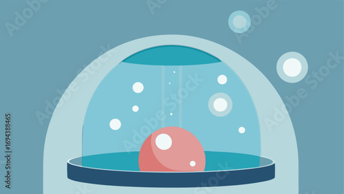 Exosome Infusion Chamber A closeup view of the facial massagers infusion chamber highlighting the transparent section where exosome serum is stored with small bubbles representing