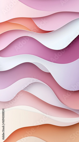 Abstract layered paper background in soft pastel colors and curves  