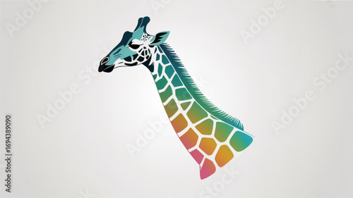 A colorful giraffe head and neck illustration with a unique gradient pattern, showcasing creativity, wildlife, and artistic design