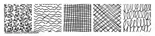 Set of monochrome hand-drawn crosshatch textures