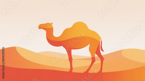 Camel in the desert logo template, perfect for travel agencies and desert tour companies, on orange and