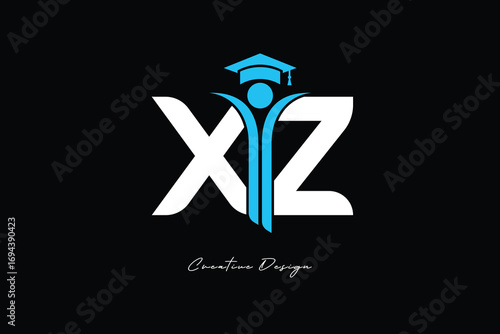 XZ Creative Education monogram Logo Design Academic Graduation Symbol with Student Icon for Learning, Training & Professional Branding