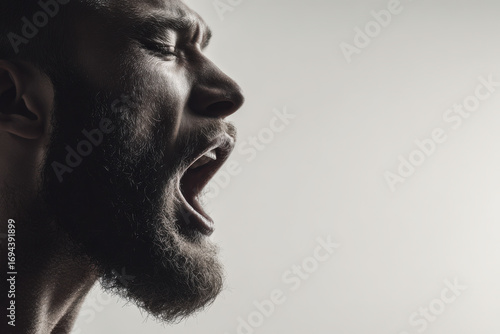 side profile of man with open mouth captured during deep inhalation