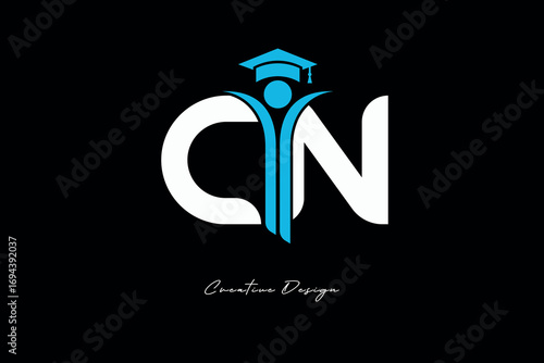 CN Creative Education monogram Logo Design Academic Graduation Symbol with Student Icon for Learning, Training & Professional Branding