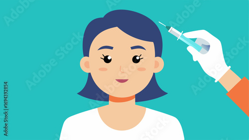 Botox Application An illustration of a doctor carefully injecting a small amount of a clear solution into a patients forehead to reduce the appearance of frown lines.