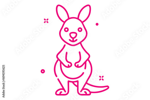 Pink kangaroo stands with tiny paws while dots and stars decorate the scene