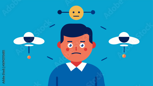 Emotional Control The biohackers facial expressions change from calm to excited with corresponding changes in the drones behavior and movement with colorcoded signals depicting