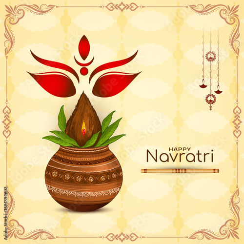Beautiful Happy Navratri Indian festival celebration card with kalash