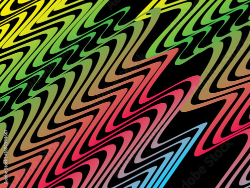 The wave pattern background is a vertical wavy line pattern with bright neon color gradations, creating a dynamic flowing effect on a deep black background.
