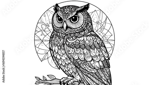Detailed black and white owl illustration
