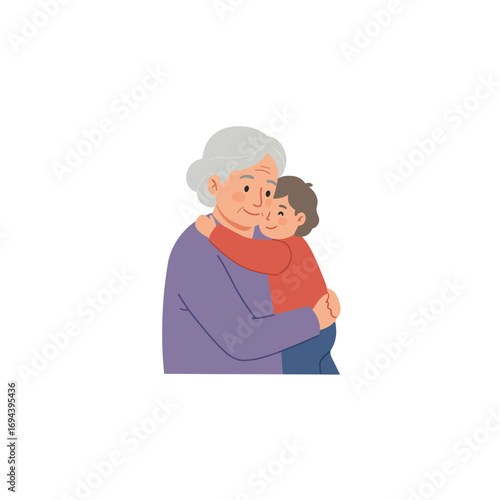 Grandmother embracing her grandchild lovingly.