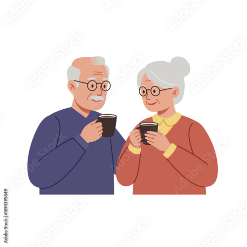 Elderly Couple Enjoying Coffee Together.