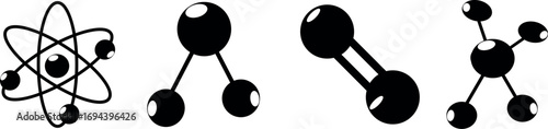 Various scientific molecule structures are visualized in black and white on a transparent background