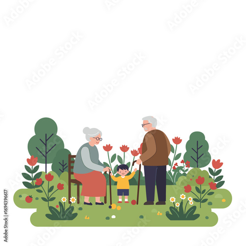 Grandparents and Grandchild Enjoying Park.