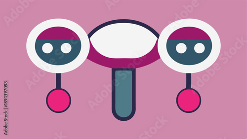 Dual Roller Heads A vector illustration of a facial massager with dual roller heads showcasing one side with a larger roller for broader areas and the other with a smaller roller