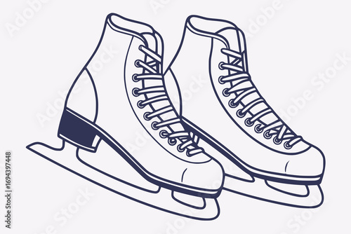 Flat vector of a pair of ice skates, simple sporty design, solid color, isolated on white background