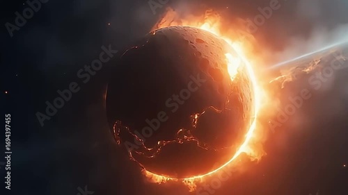 Burning planet space scene