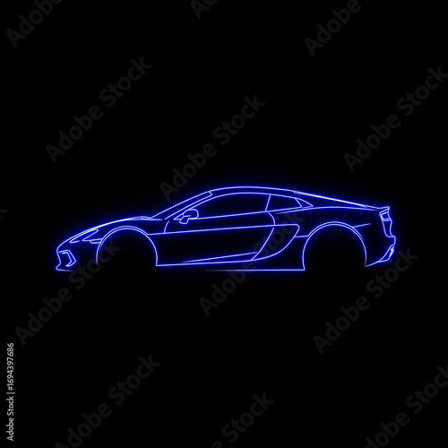 Sleek Electric Sports Car Neon Blue Outline Illustration