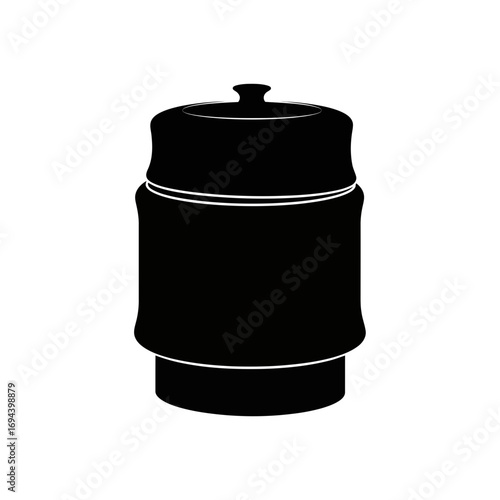 Black silhouette of a lidded jar isolated on white background