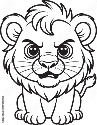 Cartoon lion cub with angry expression and mane animal illustration