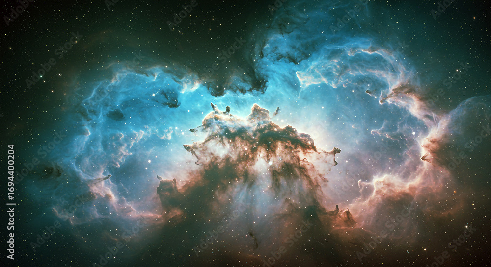 Fototapeta premium Vibrant cosmic nebula with glowing gas clouds and distant stars in deep space