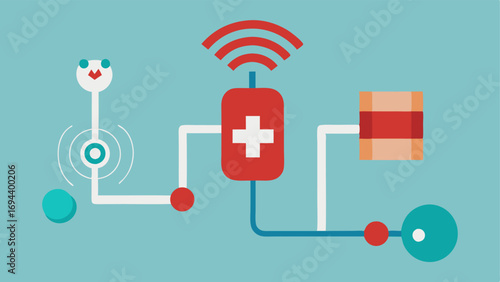 Data Transmission Waves A simplistic design showing an implant emitting signal waves to symbolize the wireless transmission of health data to nearby devices.