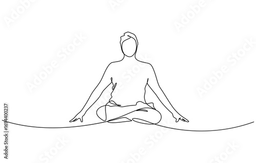 Continuous one line drawing of Woman sitting in lotus pose yoga vector illustration. Editable outline