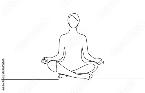 Continuous one line drawing of Woman sitting in lotus pose yoga vector illustration. Editable outline