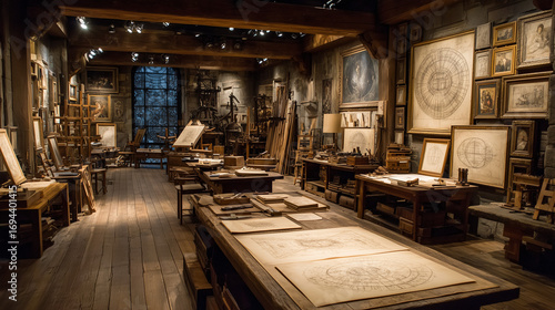 The chaotic and brilliant workshop of an inventor like Leonardo da Vinci during the Renaissance.