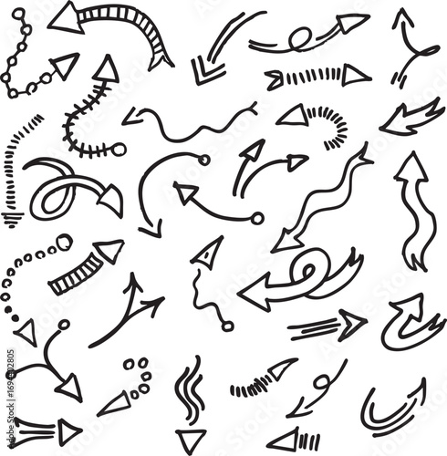 Hand drawn arrows in doodle style vector background design