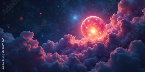 Enigmatic, glowing orb floats amidst swirling nebulae, radiating an otherworldly allure Perfect for fantasy, magic, cosmic, and spiritual themes Evokes mystery and wonder , mysterious, galaxy