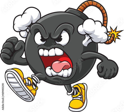 RUNNING BOMB CARTOON MASCOT ILLUSTRATION