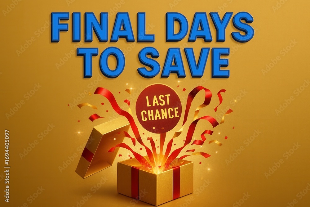 Fototapeta premium FINAL DAYS TO SAVE and LAST CHANCE offer banner, festive style, vibrant retail promotion for last-minute shoppers.