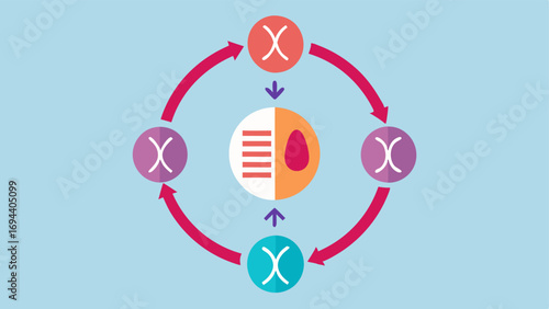 Cycle of Life A circular illustration showing a life cycle with arrows moving from aging to rejuvenation featuring epigenetic markers highlighted at different stages.