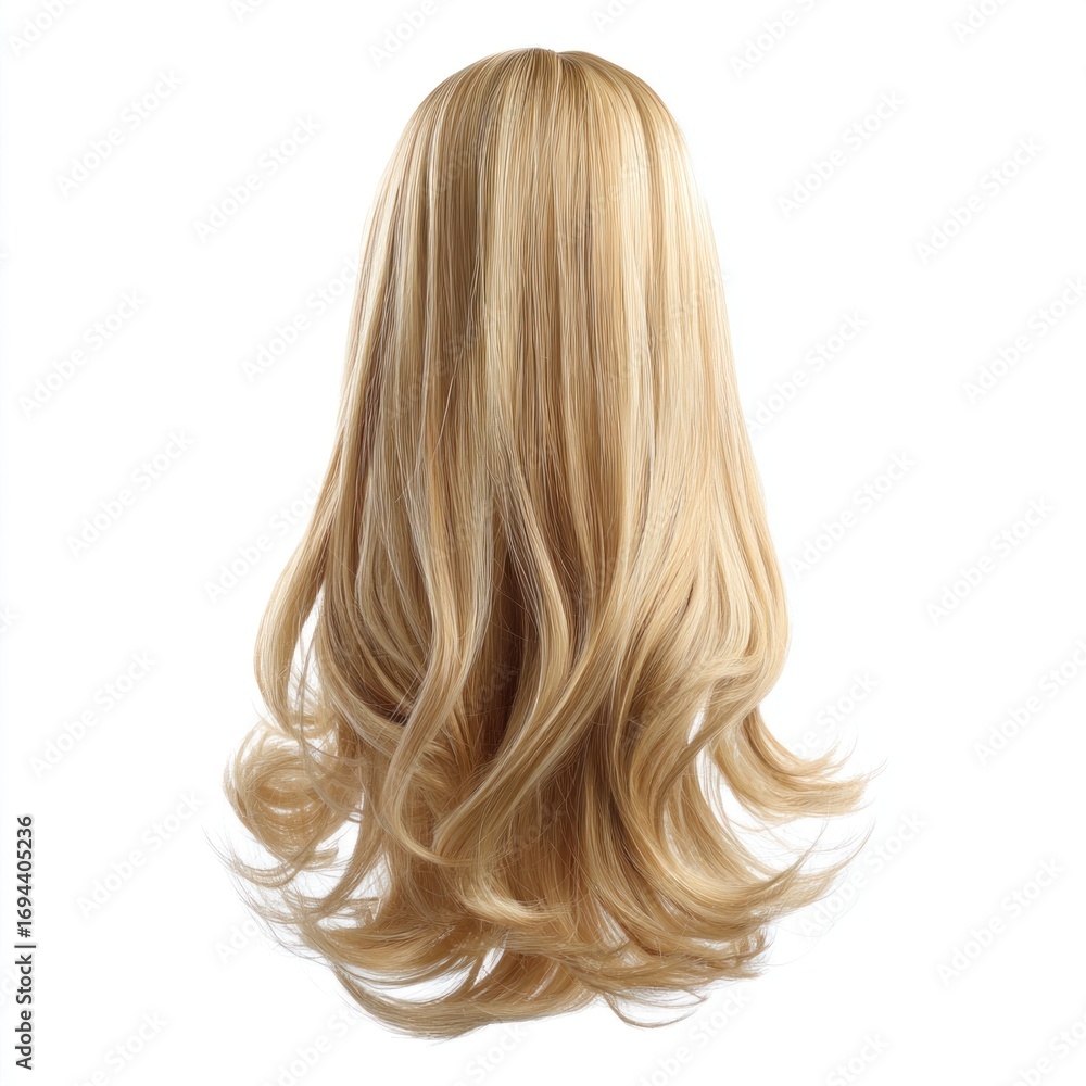 Naklejka premium This blonde wig features long, straight, and shiny strands with beautiful wavy sections, perfect for various styles and occasions