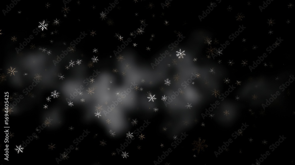 Fototapeta premium Smoke with snow particles on black background