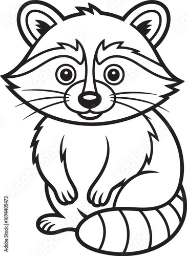 Black and white cartoon raccoon sitting with striped tail animal illustration