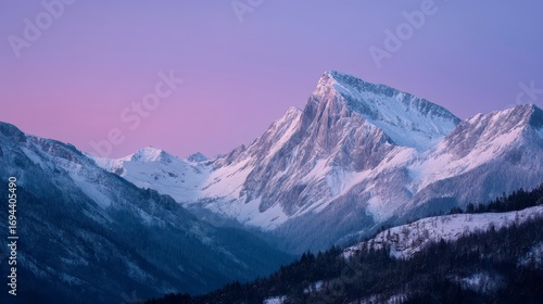 Peaceful snowy mountain valley, 