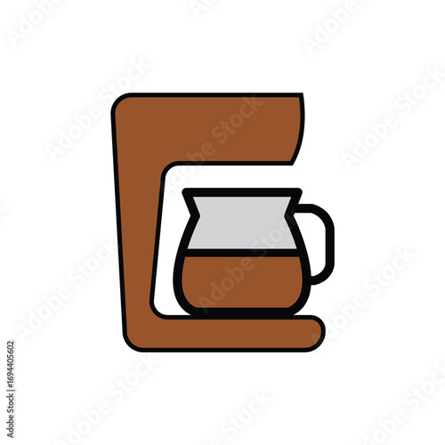 Vector illustration of a chocolate coffee maker with a glass carafe isolated on a white background.