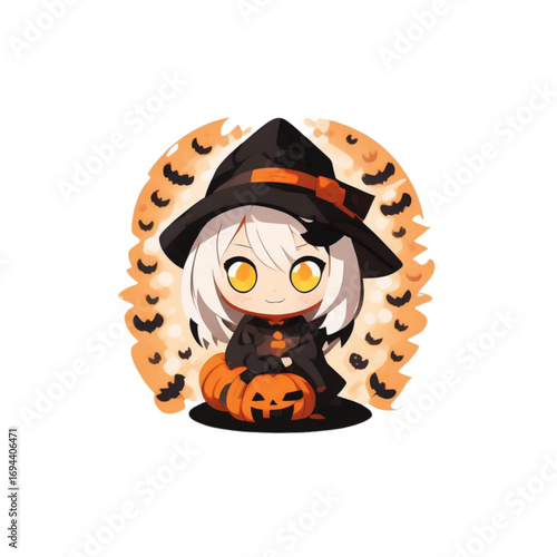 Halloween Witch Girl with Pumpkin Hat