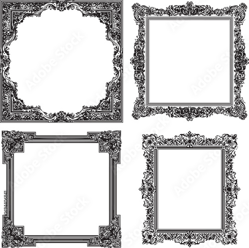 Vector art of collection of four ornate vintage frames