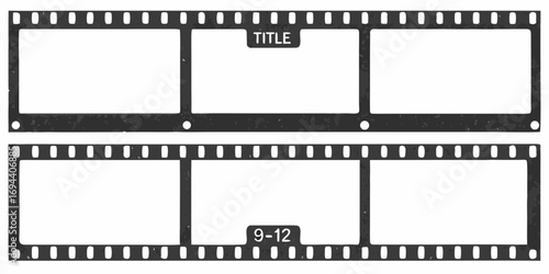 Vintage film strip with blank frames and title placeholders for creative projects