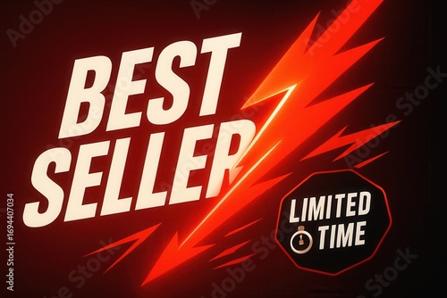 BEST SELLER with LIMITED TIME offer banner, dynamic lightning style, effective retail promotion sale.