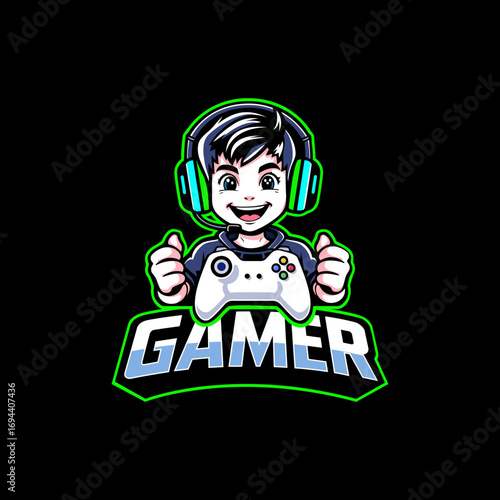 Neon Arcade Gamer Mascot Logo