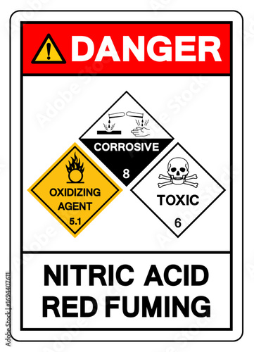 Danger Nitric Acid Red Fuming Symbol Sign, Vector Illustration, Isolate On White Background, Label.EPS10