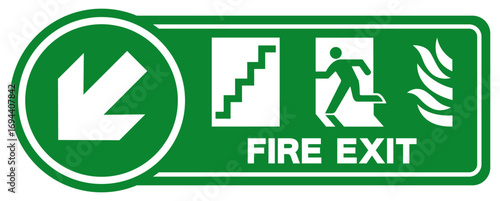 Fire Exit Stair Arrow Left Down Symbol Sign, Vector Illustration, Isolate On White Background Label. EPS10