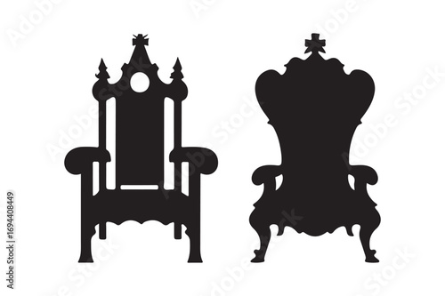 Silhouettes of two ornate royal thrones on a white background