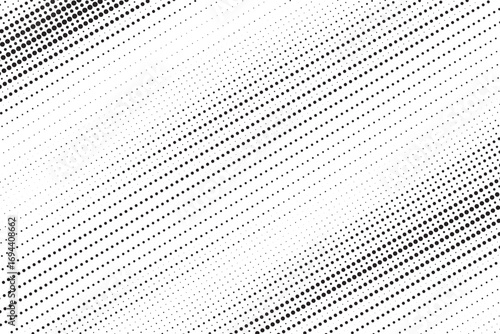 Halftone vector background. Monochrome halftone pattern. Abstract geometric dots background. Pop Art comic gradient black white texture. Design for presentation banner, poster, flyer, business card.	