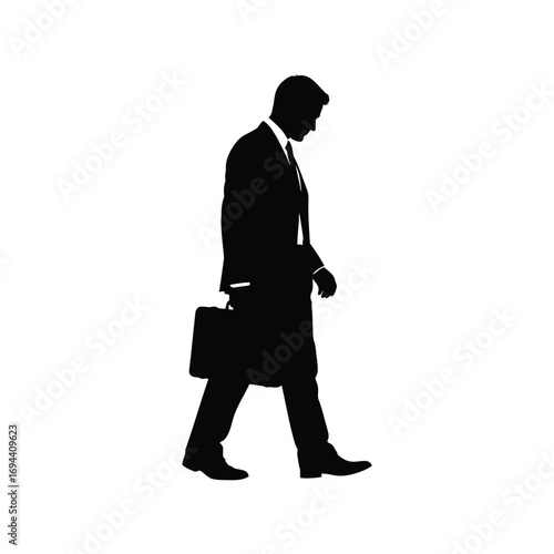 Silhouette of a businessman walking with briefcase isolated on vector