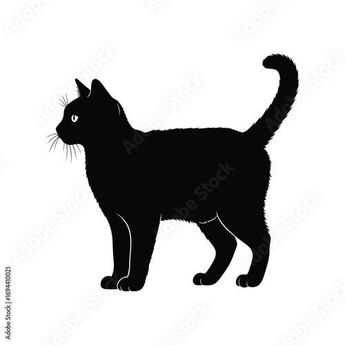 Elegant black cat silhouette standing side profile graceful pet animal icon vector